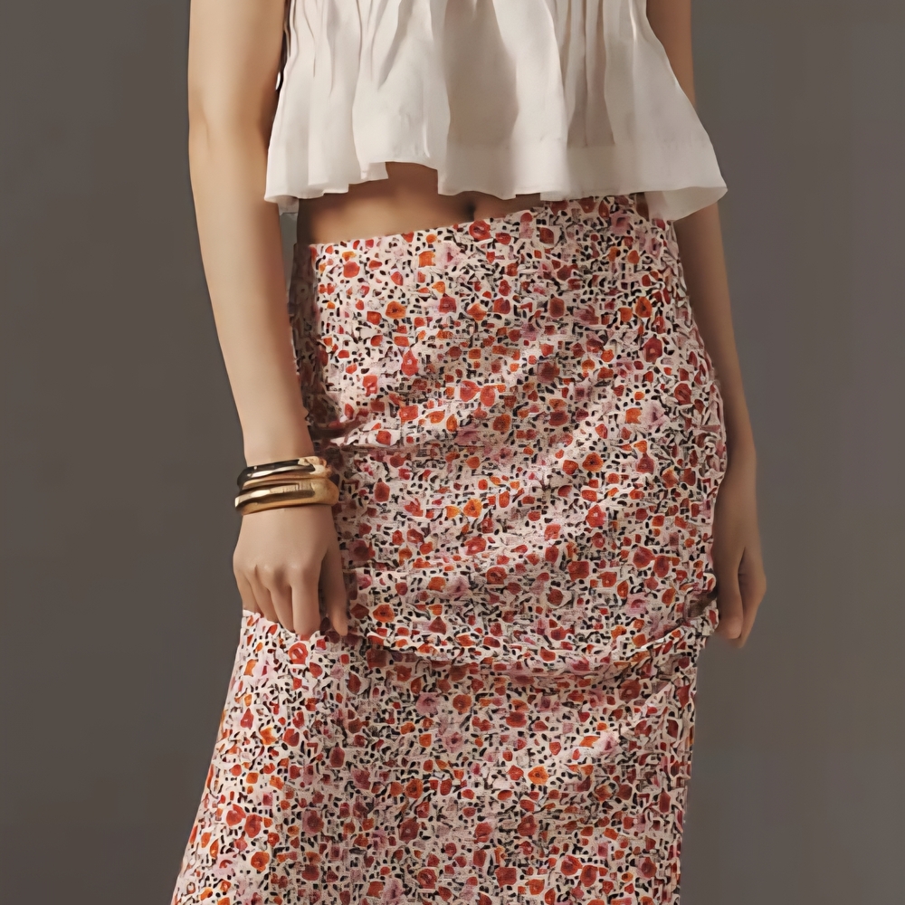 Anthropologie Cream Ruched Pencil Midi Skirt New With Tags